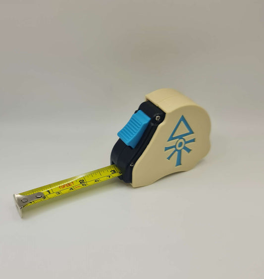 Aeldari tape measure extended showing dual scale - Warhammer 40K 10ft measuring tool with eldar empire emblem