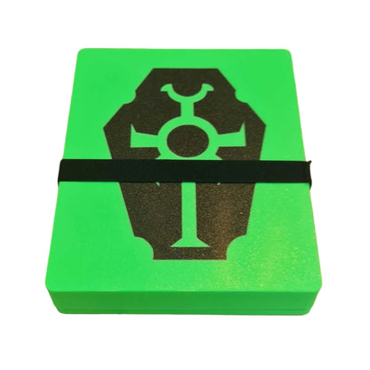 Complete 40k Game Accessories set Forge vault battle box - necron themed closed lid with strap - tape measure, deployment markers, battleshock tokens, measurement gauge and tools