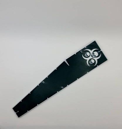 Death Guard Plague Legion measurement tool displaying game ranges - Warhammer 40K 9 6 3 2 1 inch ruler for deepstrike and other range checkers with faction emblem