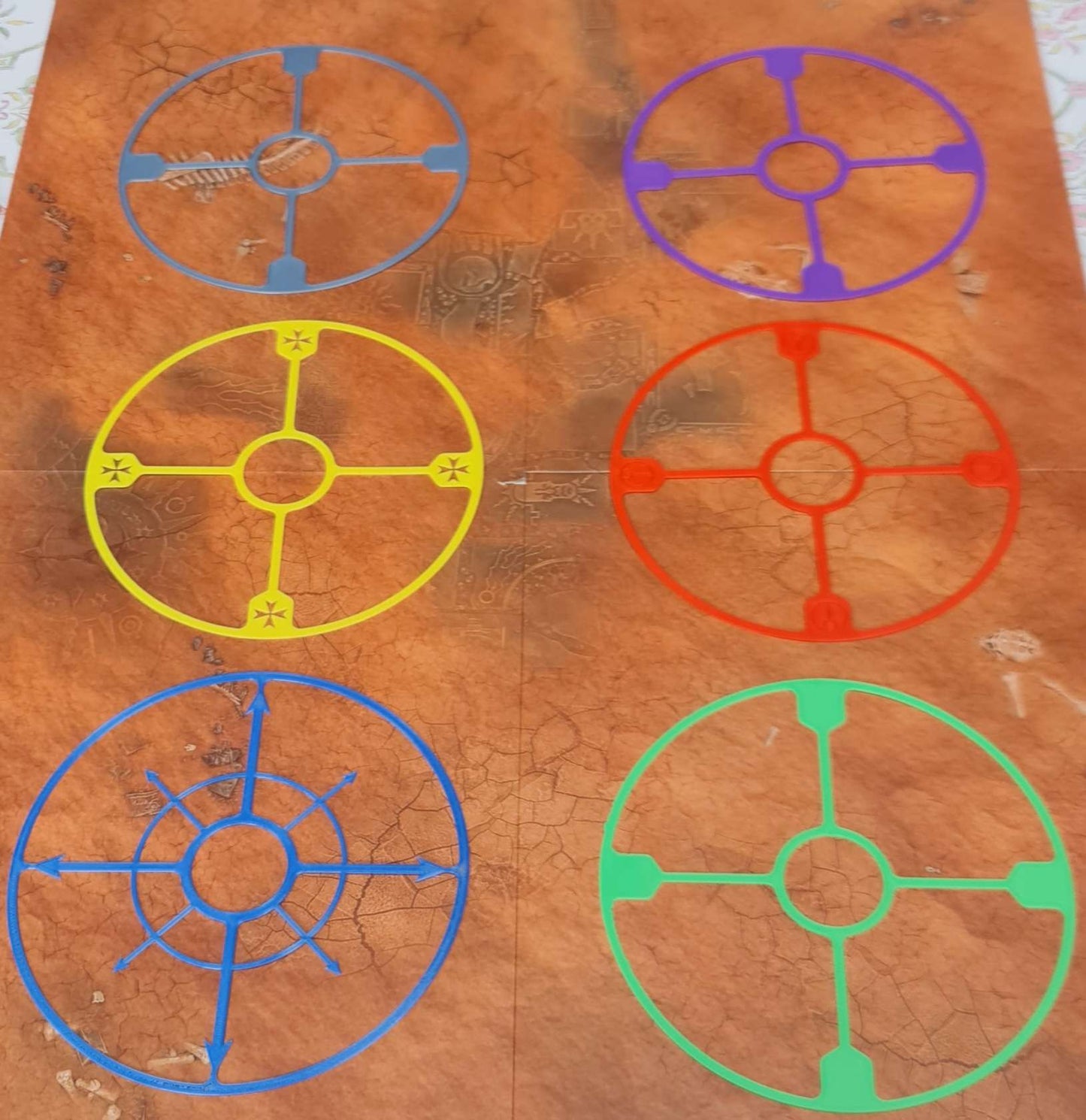 Features Chaos, Black Templars, Tau and Plain 40k objective marker variants