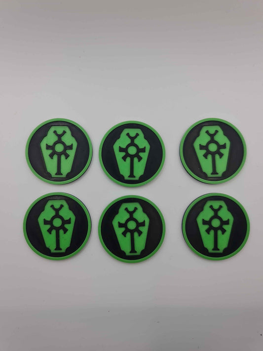 Necron Tomb Dynasty 40mm objective tokens set of 6 - Warhammer 40K mission markers with ancient dynasty emblem
