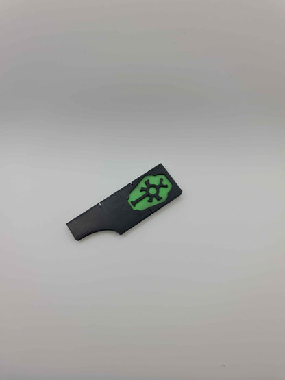 Necron Tomb Dynasty combat gauge showing engagement ranges - Warhammer 40K 3 2 1 half inch measuring tool showing tomb green and black