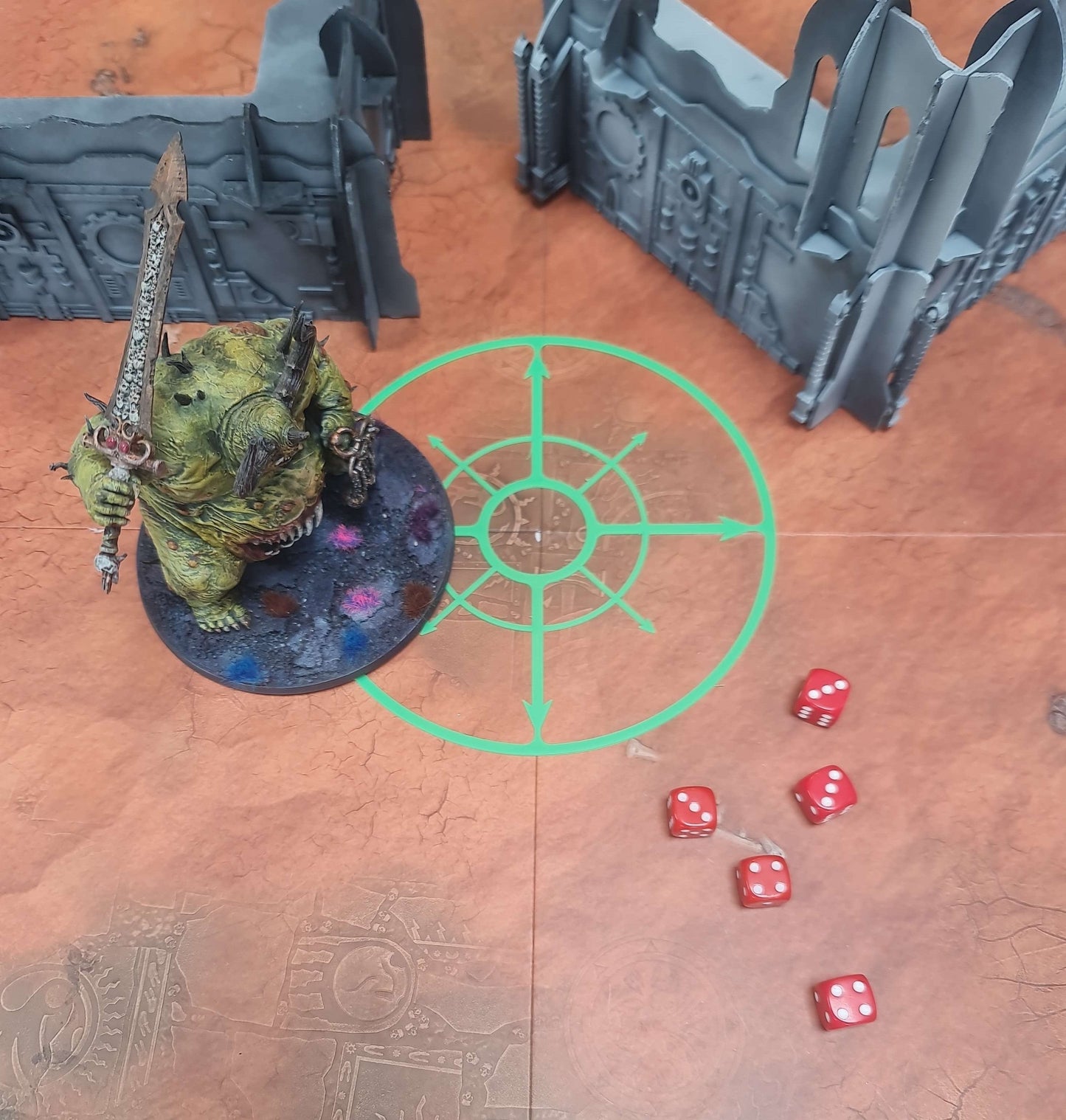 Set of 6 Chaos Demons objective control radius markers for Warhammer 40K. Custom colours. Free UK shipping £40+.