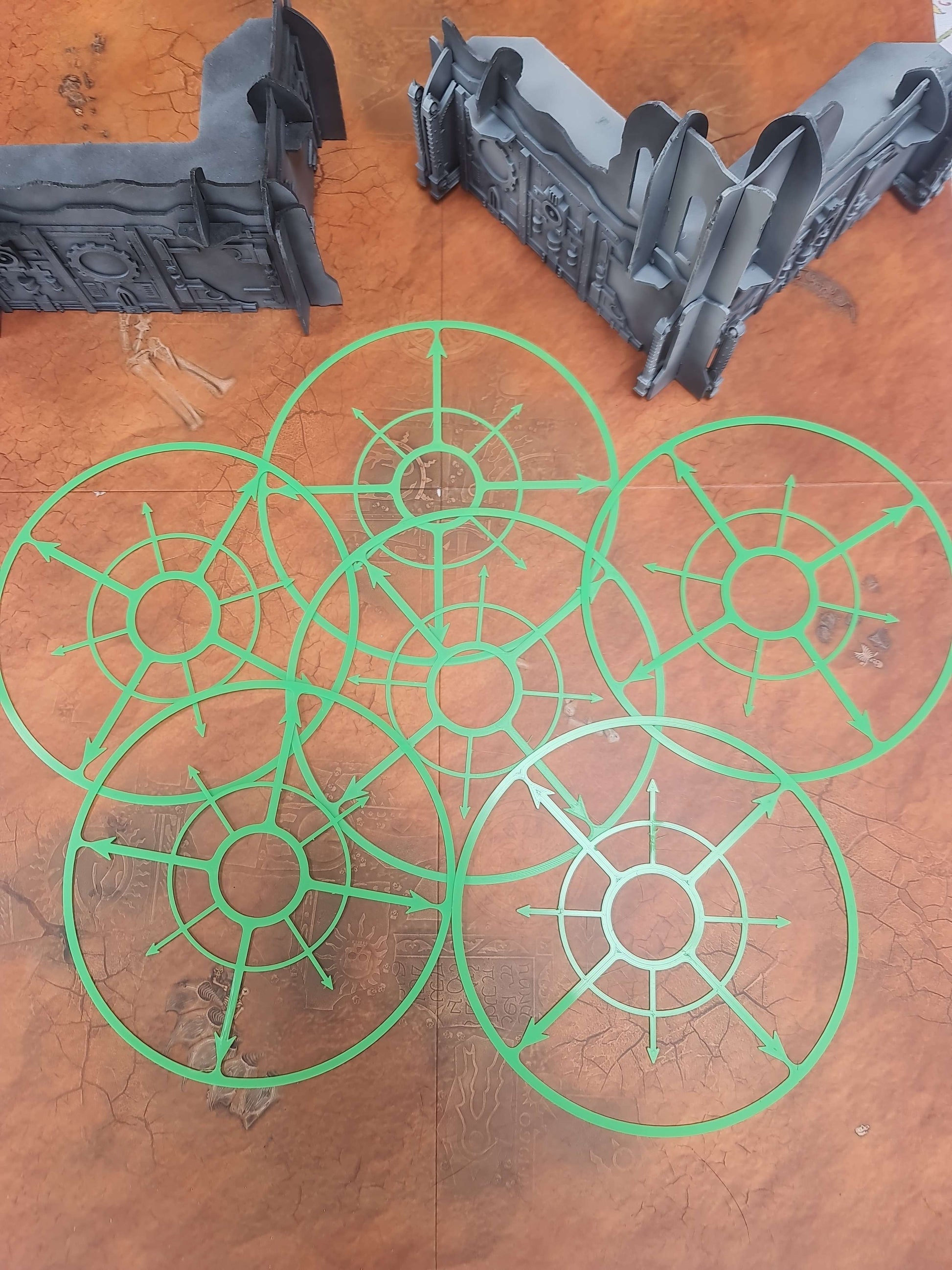 Set of 6 Chaos Demons objective control radius markers for Warhammer 40K In Green