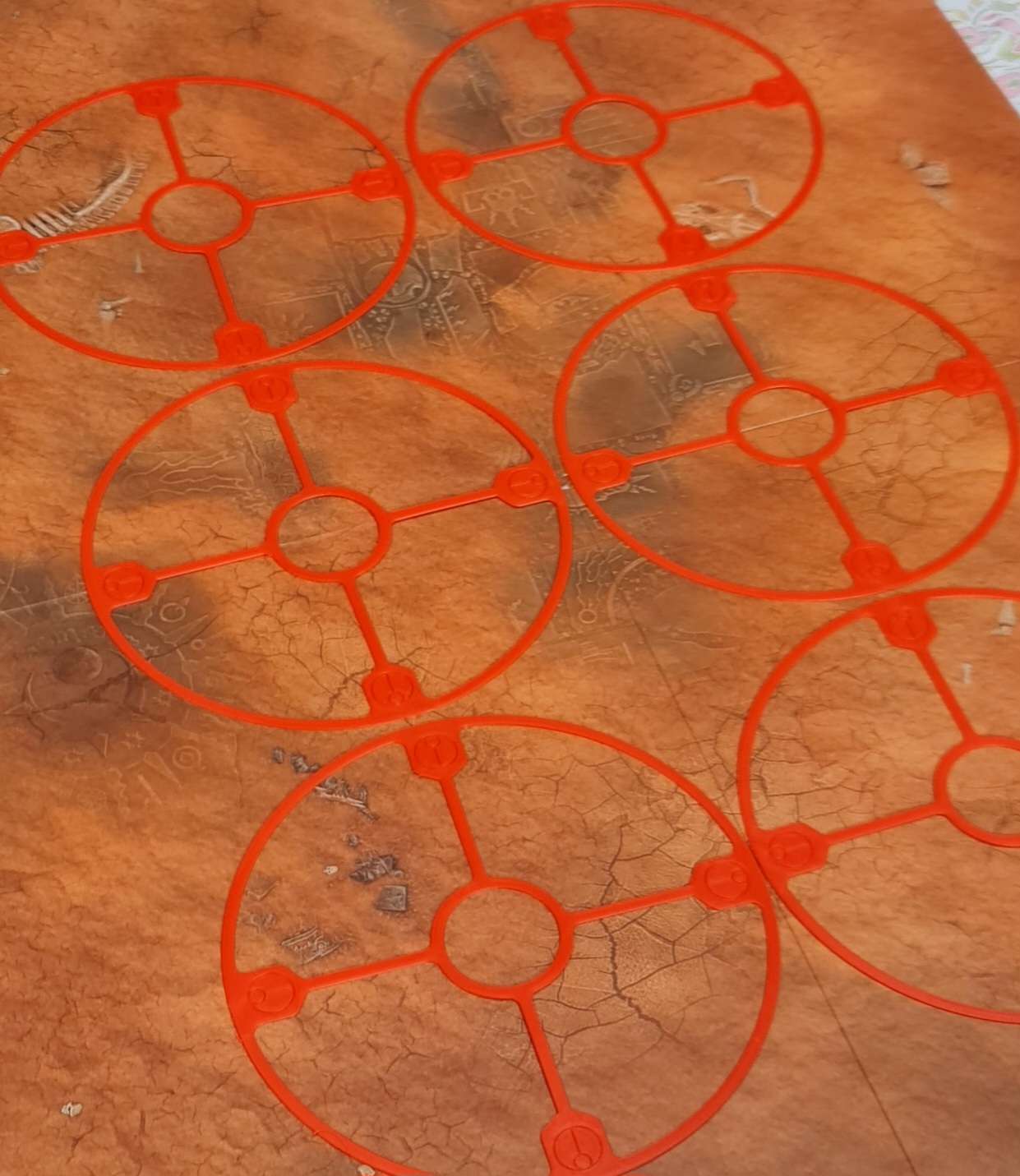 Set of 6 Tau objective control radius markers for Warhammer 40K in red