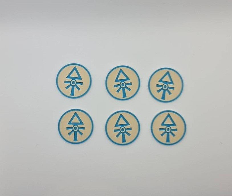 Space Elves Aeldari 40mm objective tokens set of 6 - Warhammer 40K mission markers with craftworld emblem