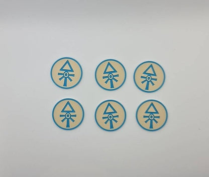 Space Elves Aeldari 40mm objective tokens set of 6 - Warhammer 40K mission markers with craftworld emblem