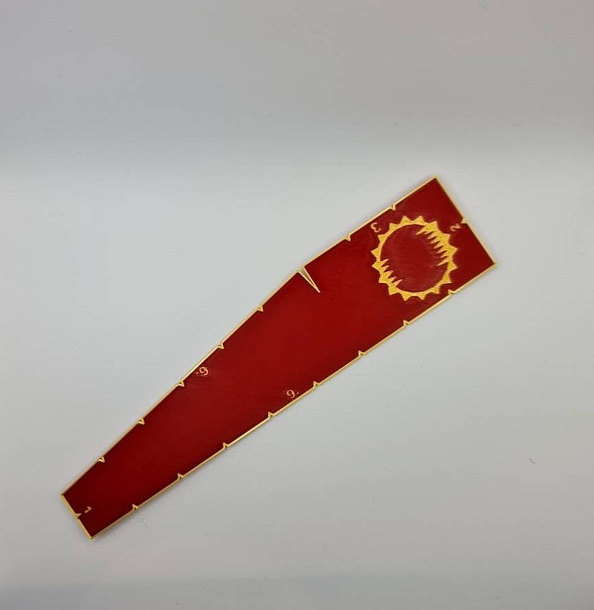 World Eaters berserker measurement tool displaying game ranges - Warhammer 40K 9 6 3 2 1 inch ruler with reaver emblem Top Down